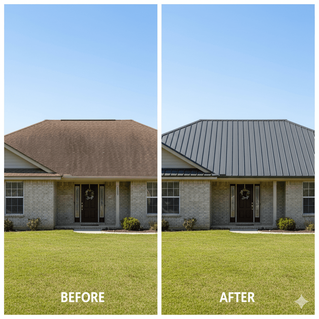 Before and after metal roofing installation — transformation of an Australian home with a new metal roof