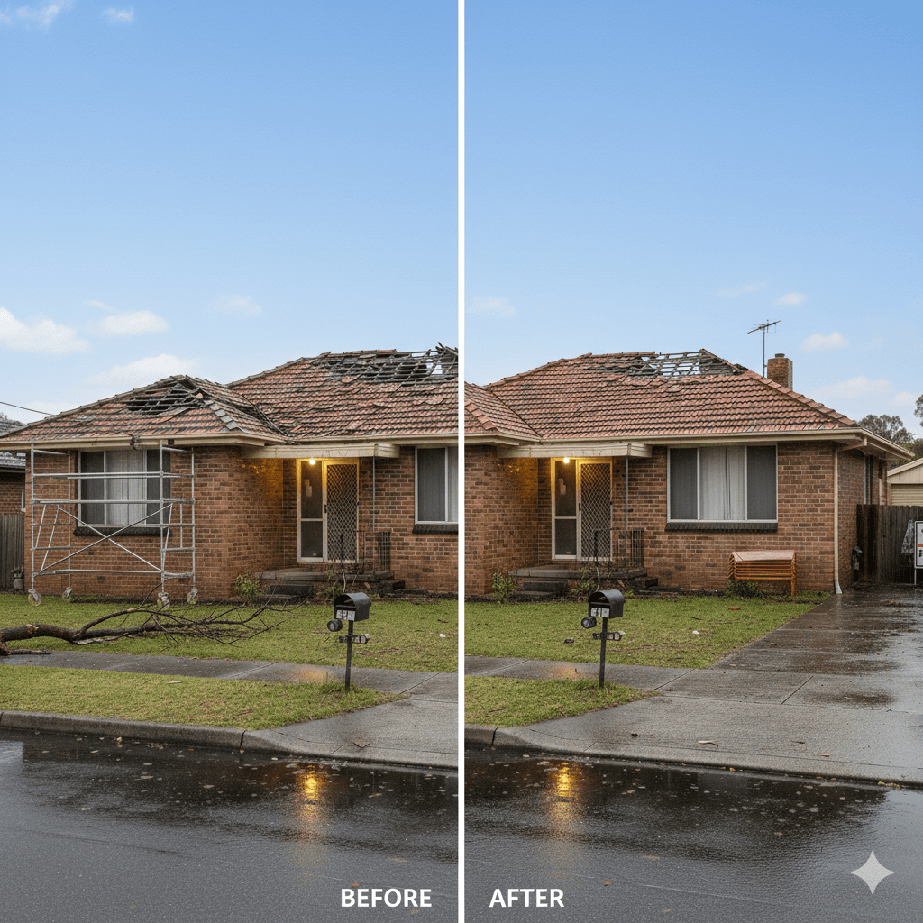 Storm damage repair before and after Canberra ACT – Falcon Roofing