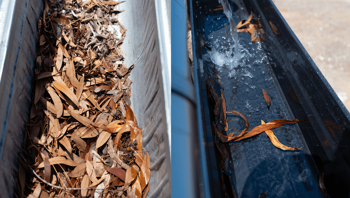 Blocked vs clean gutter Canberra - importance of gutter maintenance
