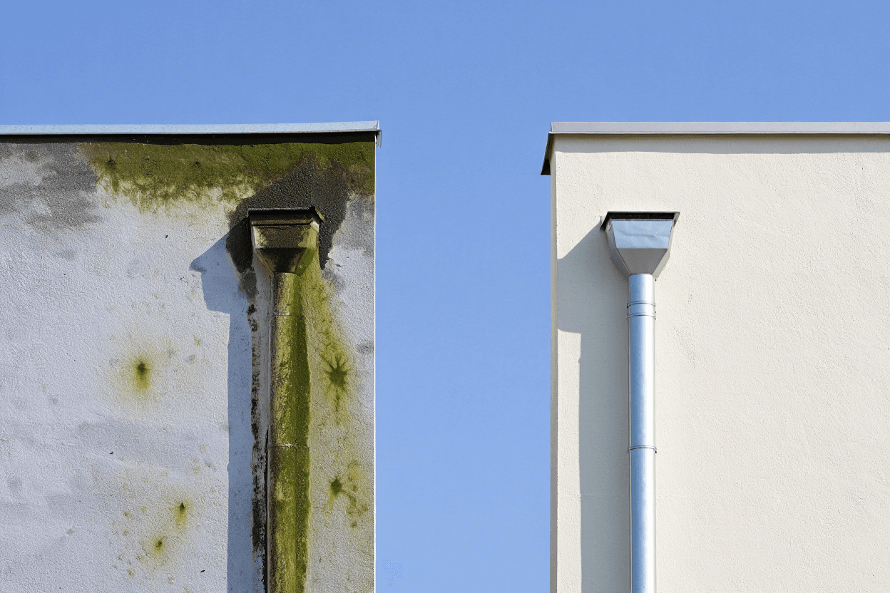 Before and after gutter damage Canberra - neglected vs repaired