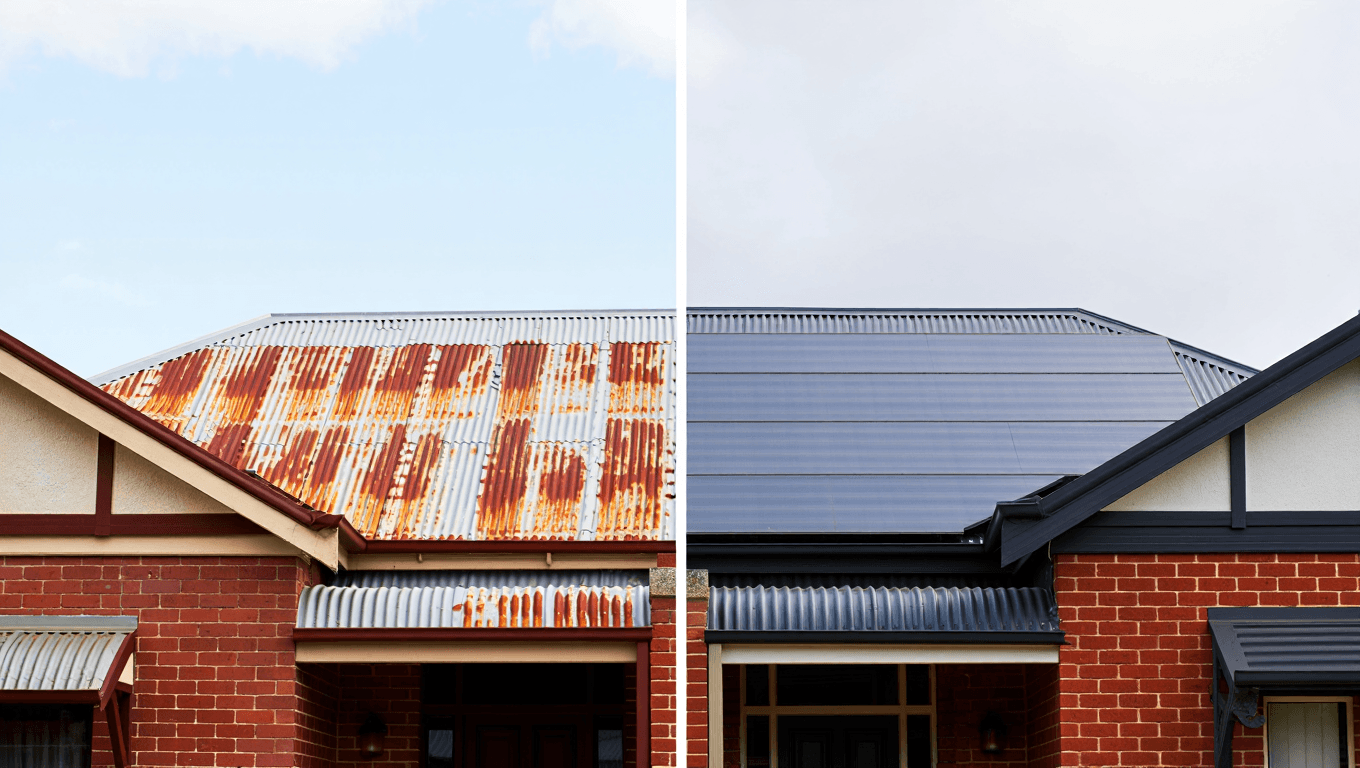 Metal roof before and after Canberra - roof replacement results
