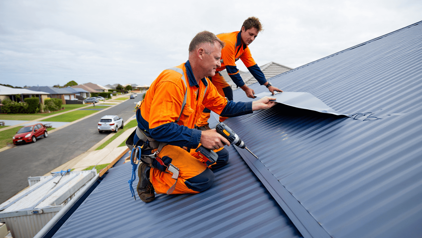Professional metal roofer at work Canberra - Falcon Roofing tradesperson