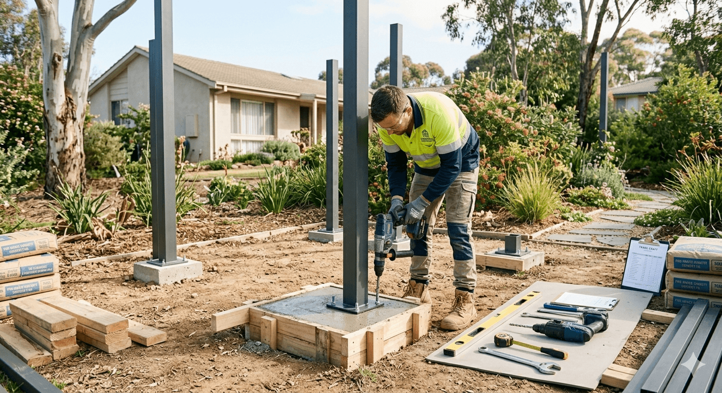 Professional pergola construction Canberra — Falcon Roofing tradesperson on site