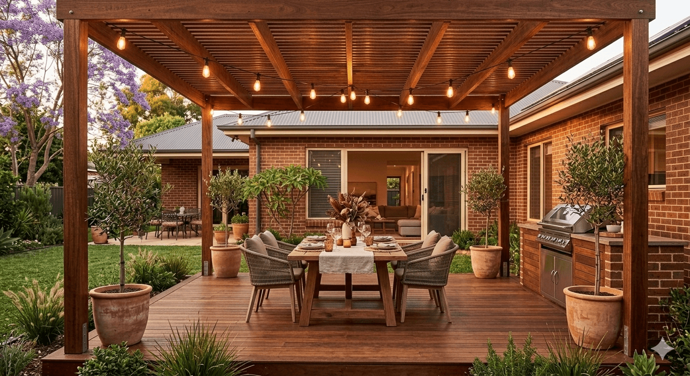 Completed pergola entertaining area Canberra