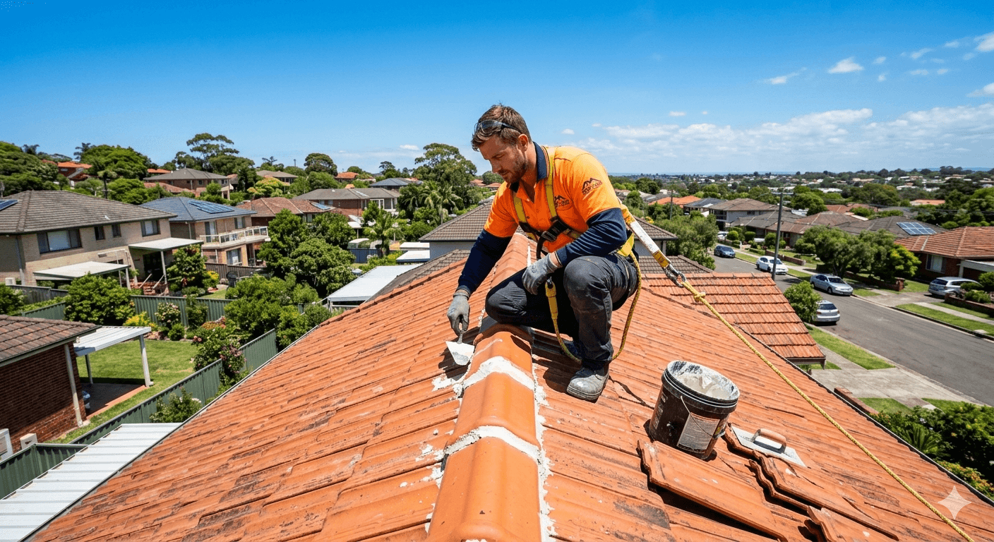 Rebedding and repointing roof ridge repairs Canberra - Falcon Roofing