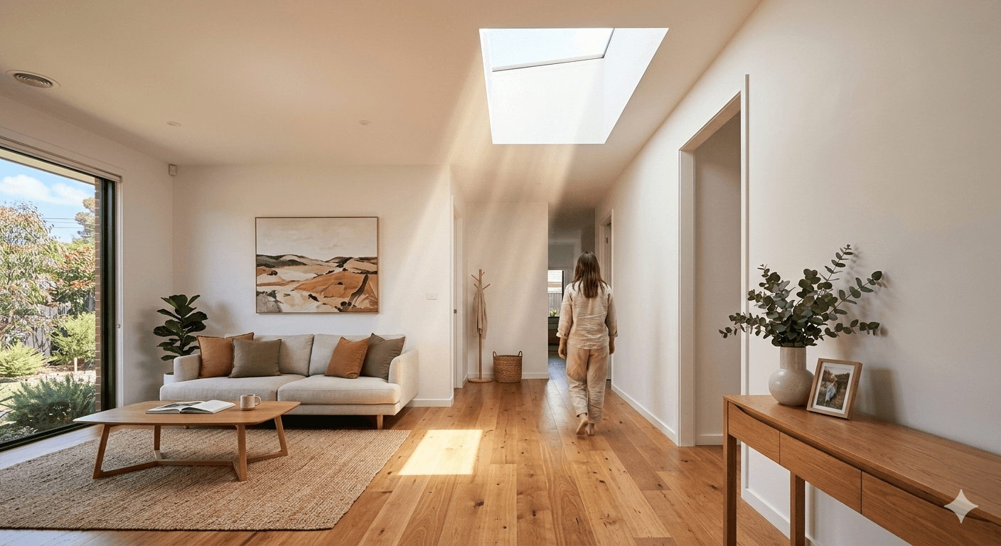 Interior skylight shot - natural light through roof Canberra