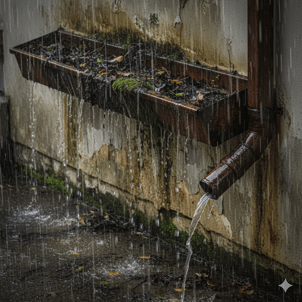 Damaged gutters on a Canberra home showing why gutter replacement Canberra services are essential for protecting your property