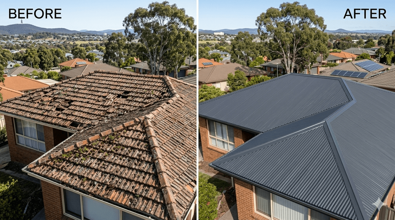 Reroofing before and after Canberra ACT – Falcon Roofing