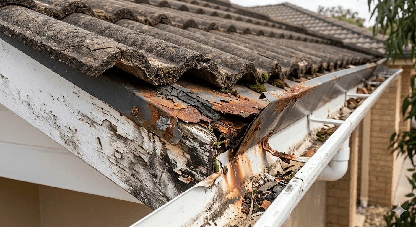 Fascia flashing that is rusted and lifted and needs to be replaced on a property in Canberra