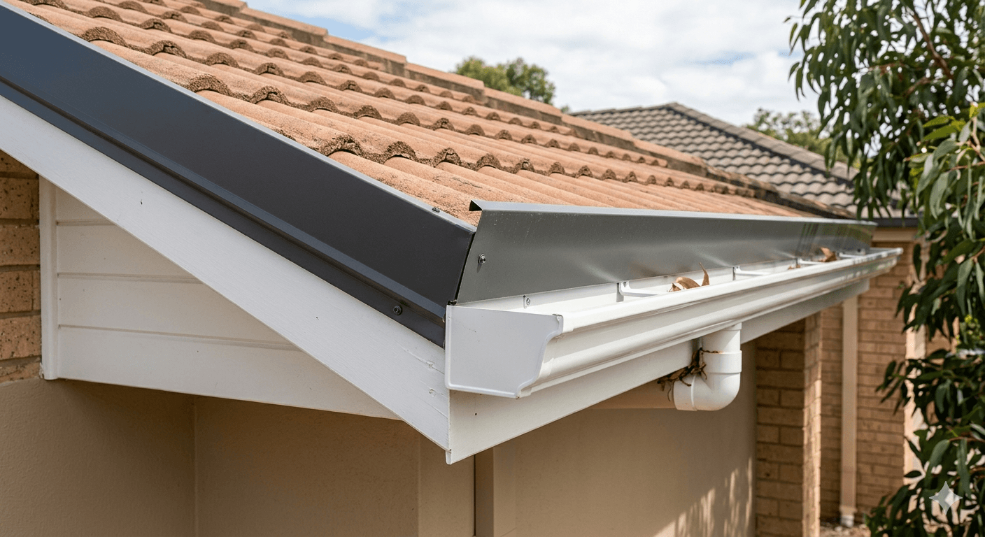 Colorbond fascia flashing put in at the roof eave above the guttering on a home in Canberra